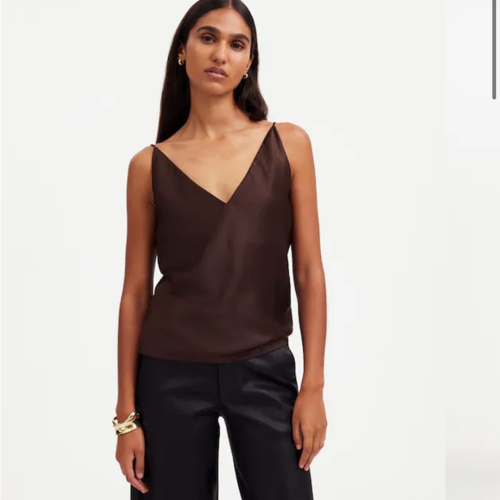 Satin V-Neck Cami Brown Women's Top